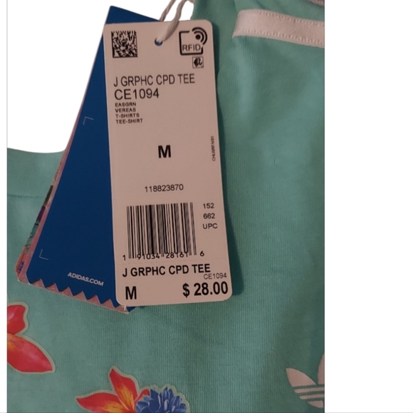 NWT Adidas Seaglass Green Floral Graphic Cropped Tee ~Sz M - Picture 4 of 4